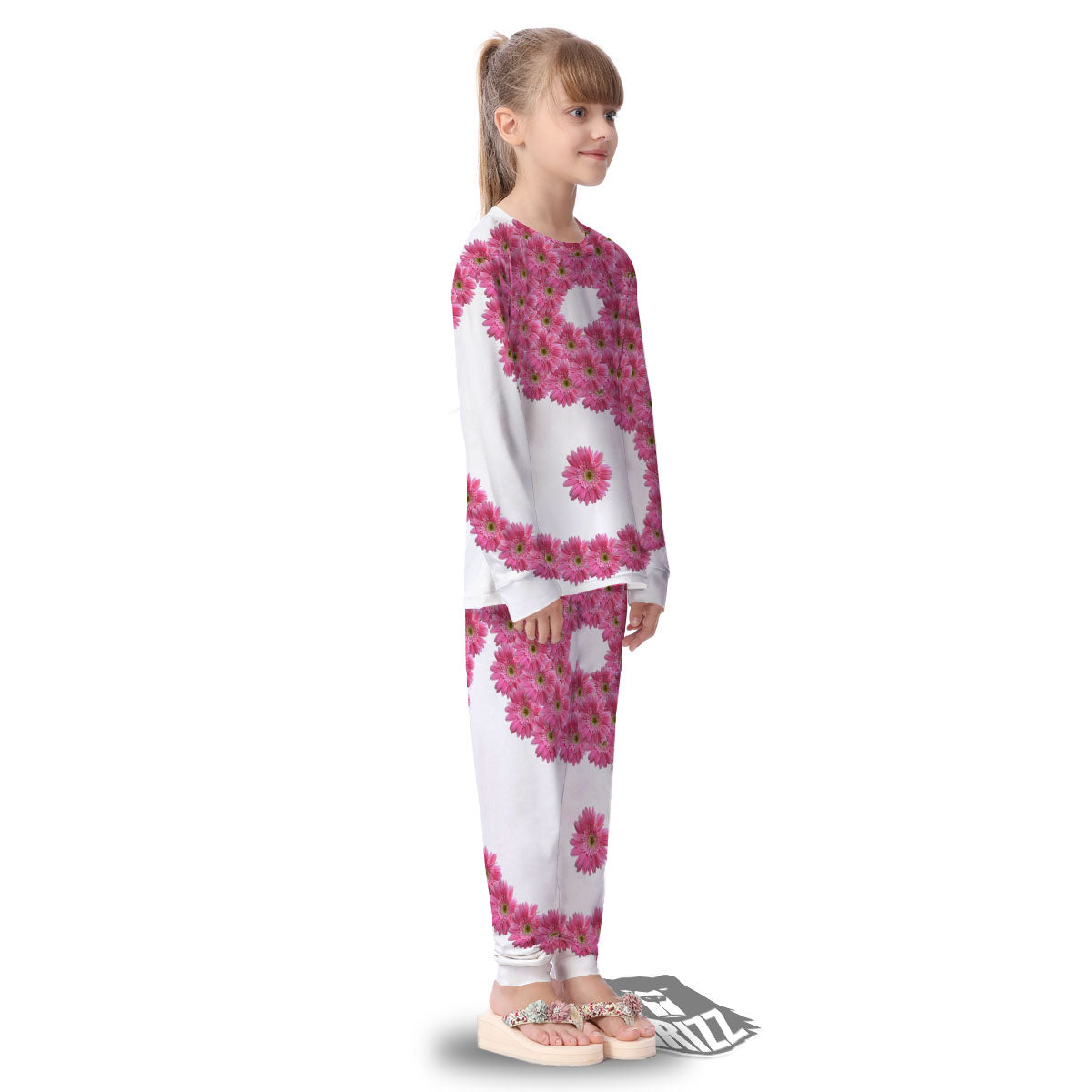 Yin Yang Pink Flowers Print Kid's Pajamas-grizzshop