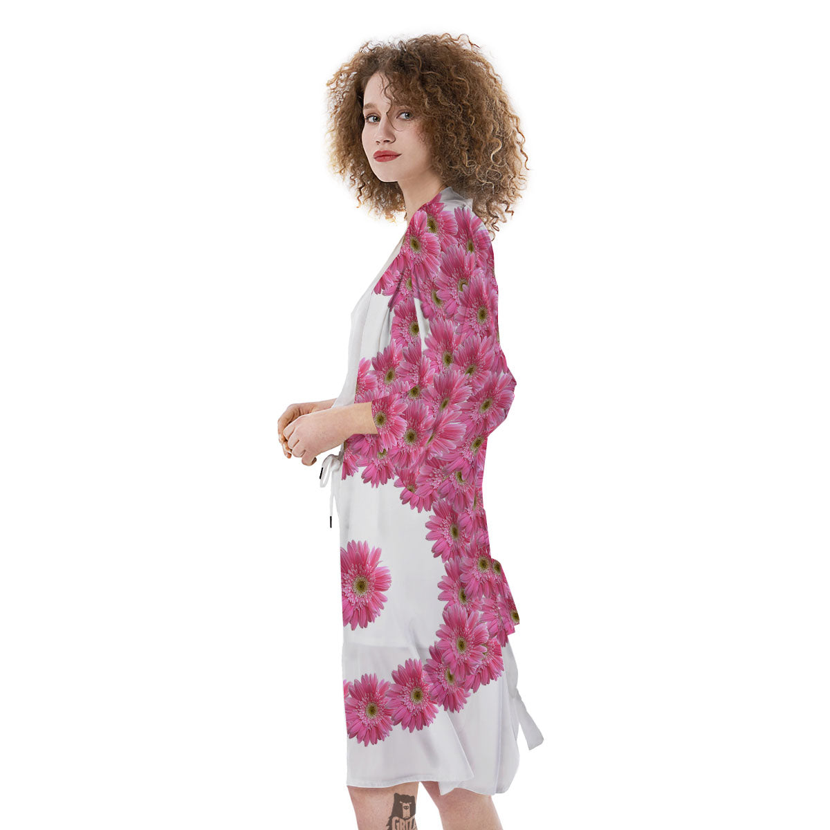 Yin Yang Pink Flowers Print Kimono-grizzshop