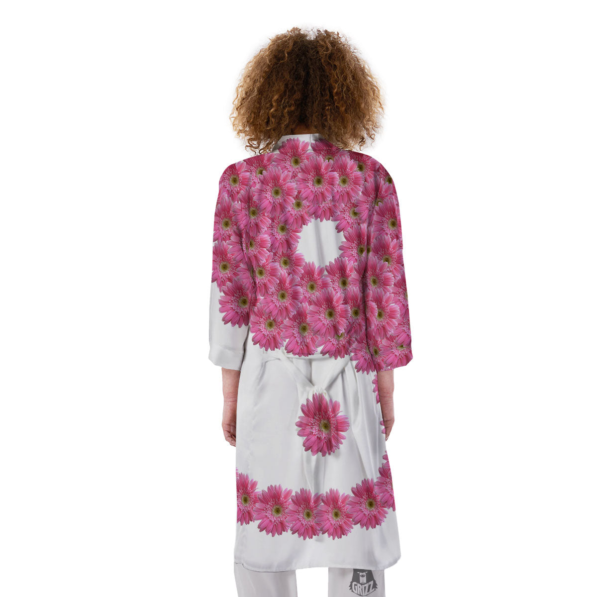 Yin Yang Pink Flowers Print Kimono-grizzshop