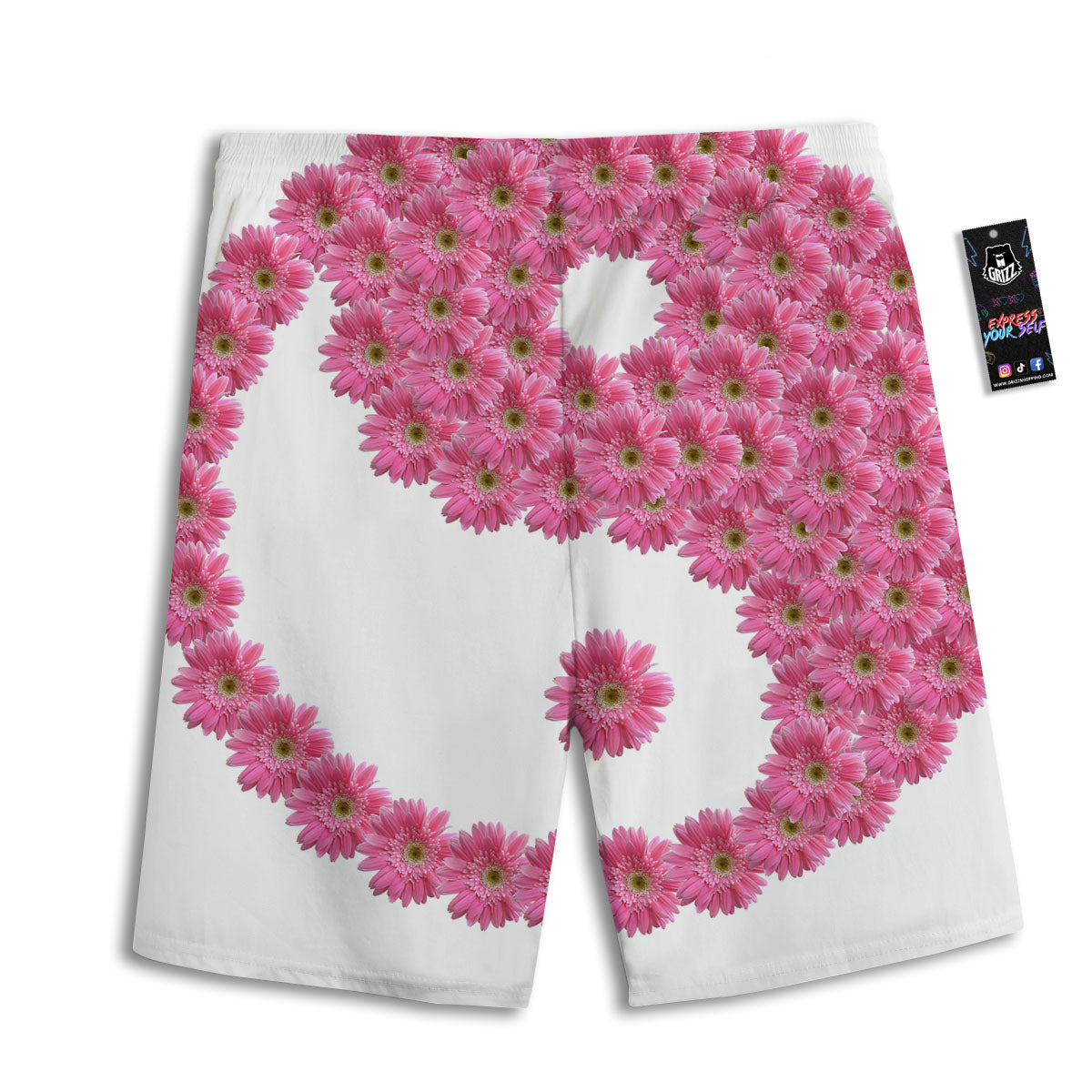 Yin Yang Pink Flowers Print Men's Athletic Shorts-grizzshop