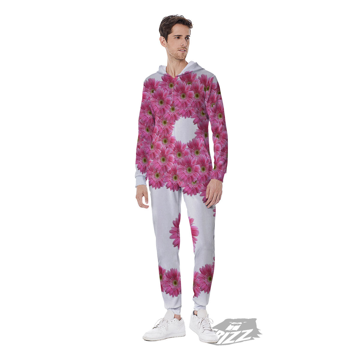 Yin Yang Pink Flowers Print Men's Jumpsuit-grizzshop