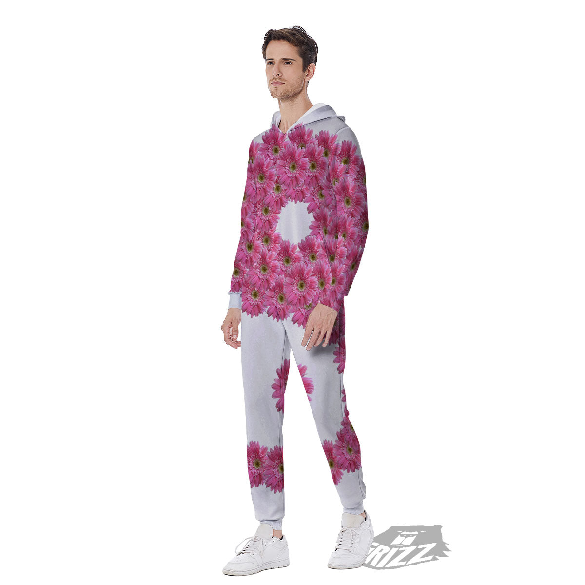 Yin Yang Pink Flowers Print Men's Jumpsuit-grizzshop