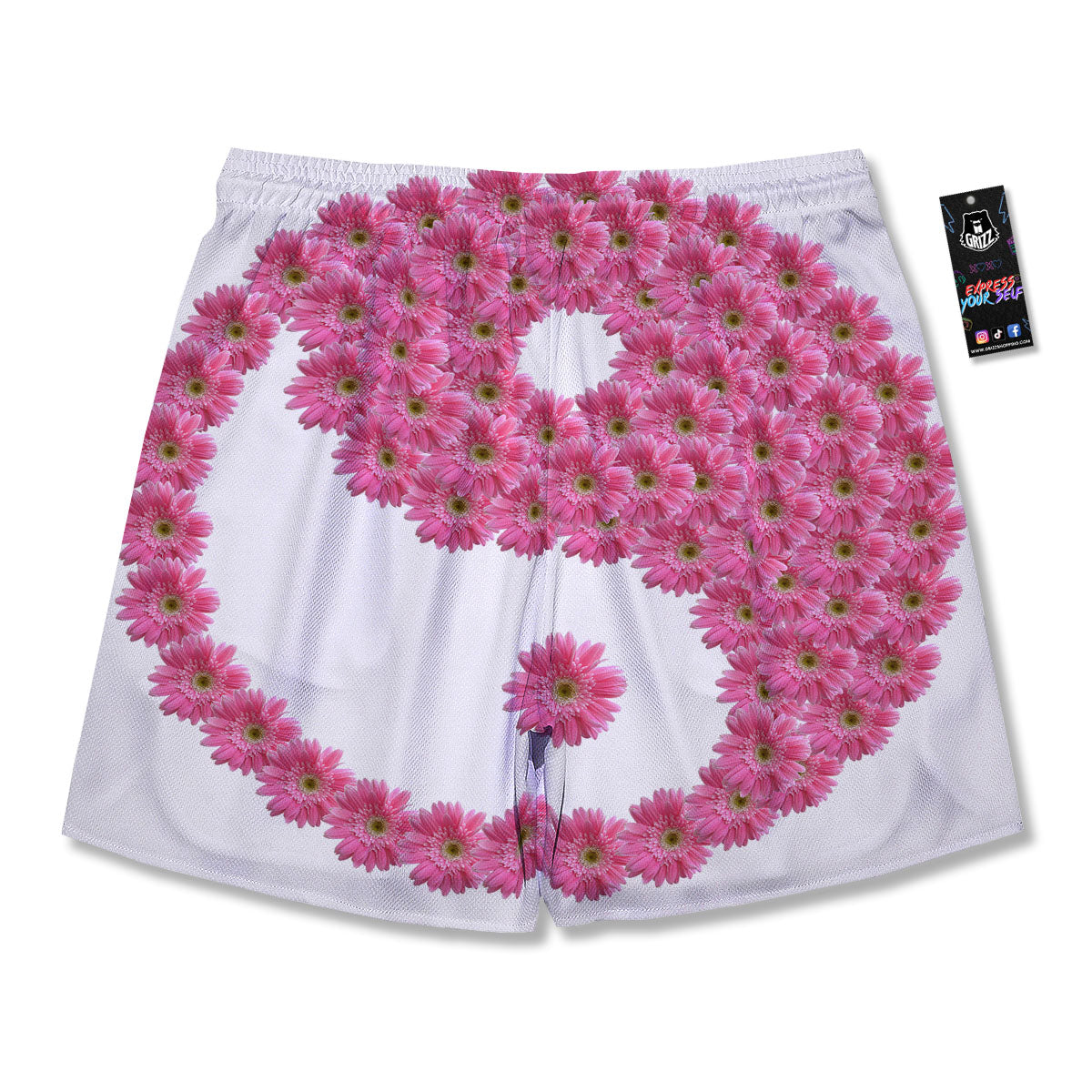 Yin Yang Pink Flowers Print Men's Running Shorts-grizzshop