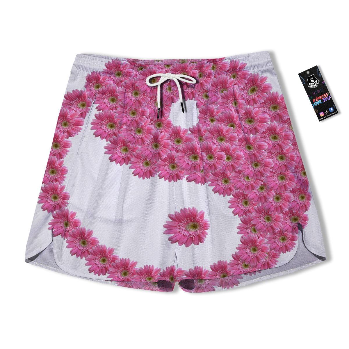 Yin Yang Pink Flowers Print Men's Running Shorts-grizzshop