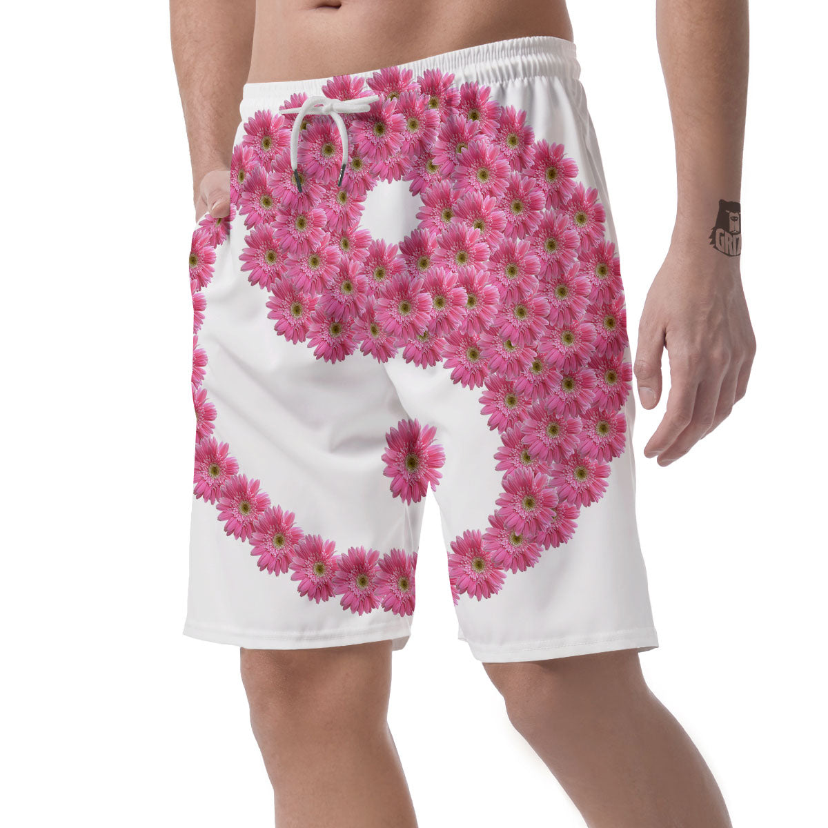Yin Yang Pink Flowers Print Men's Shorts-grizzshop