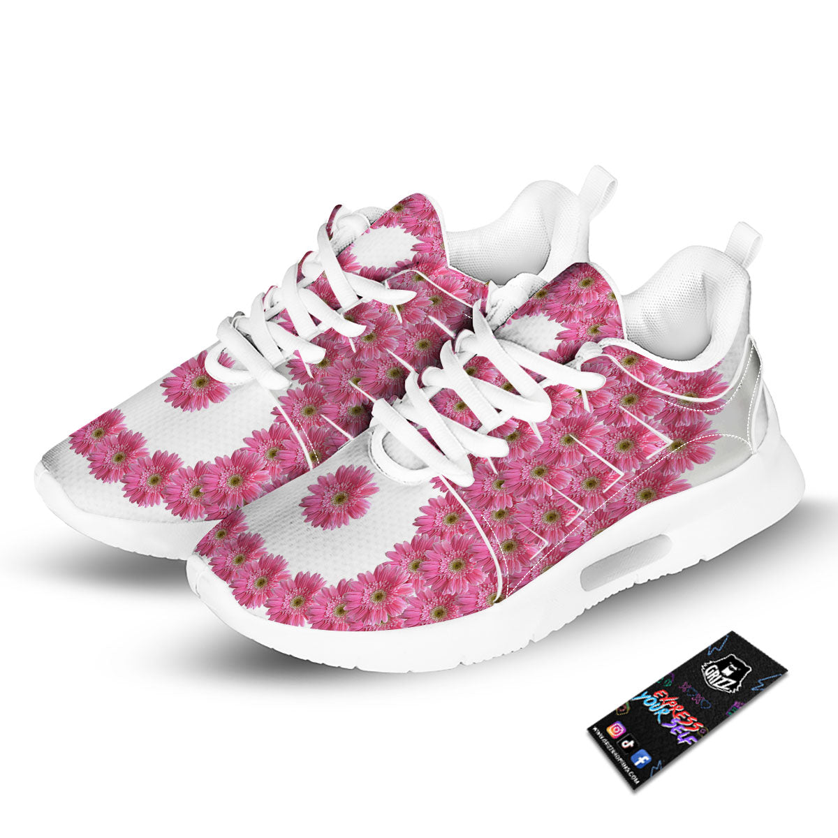 Yin Yang Pink Flowers Print Tennis Shoes-grizzshop