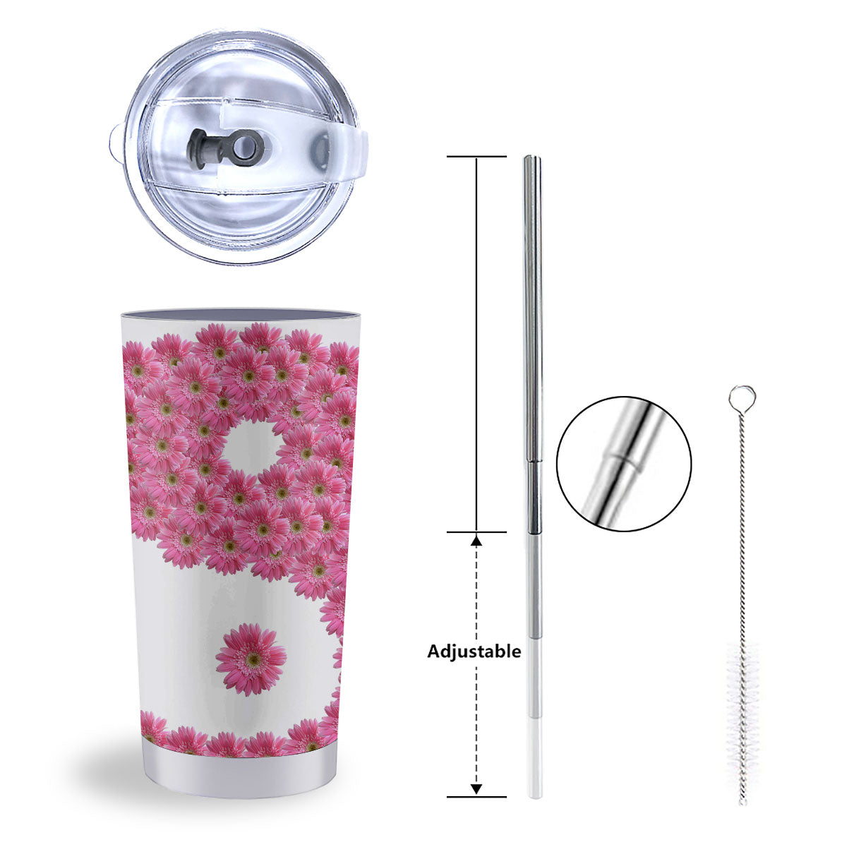 Yin Yang Pink Flowers Print Tumbler-grizzshop