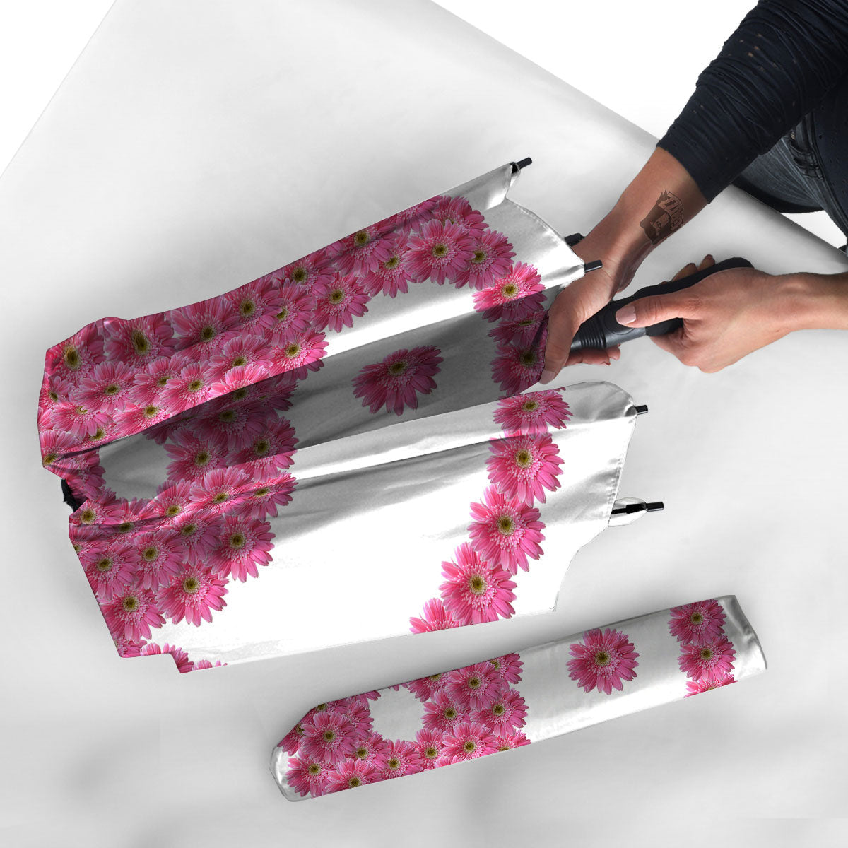 Yin Yang Pink Flowers Print Umbrella-grizzshop