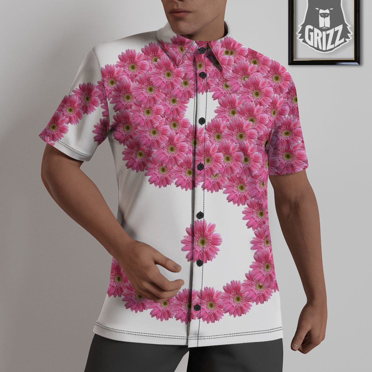 Yin Yang Pink Flowers Print Untucked Shirts-grizzshop