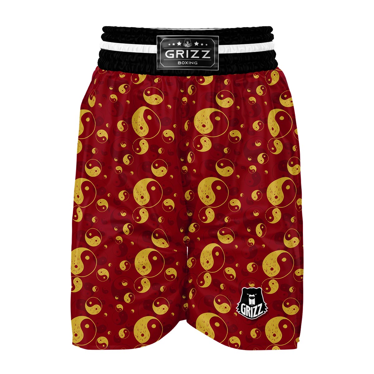 Yin Yang Red Pattern Print Boxing Shorts-grizzshop