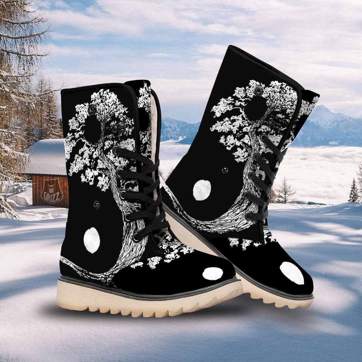 Yin Yang Roots Print Snow Boots-grizzshop