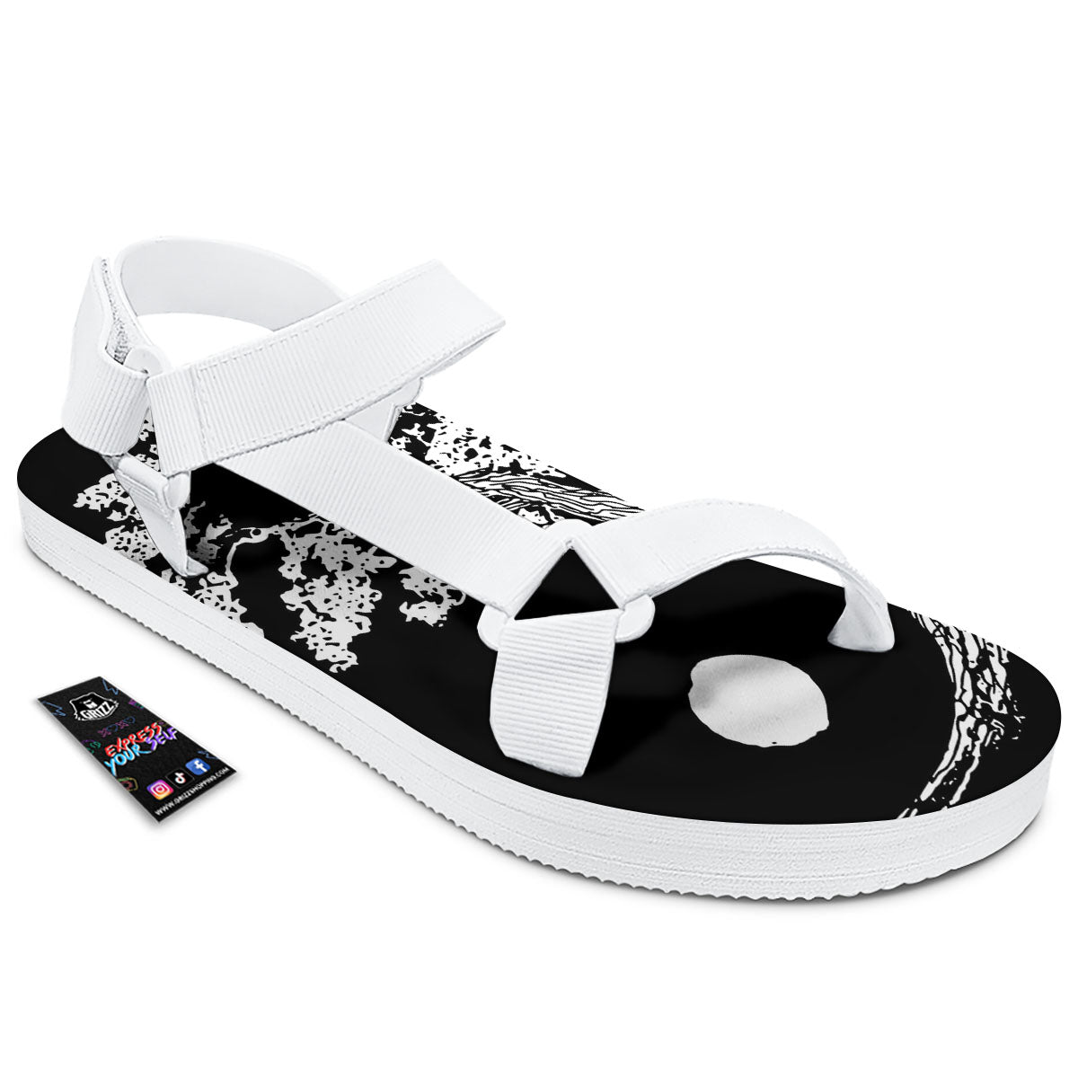 Yin Yang Roots Print White Open Toe Sandals-grizzshop