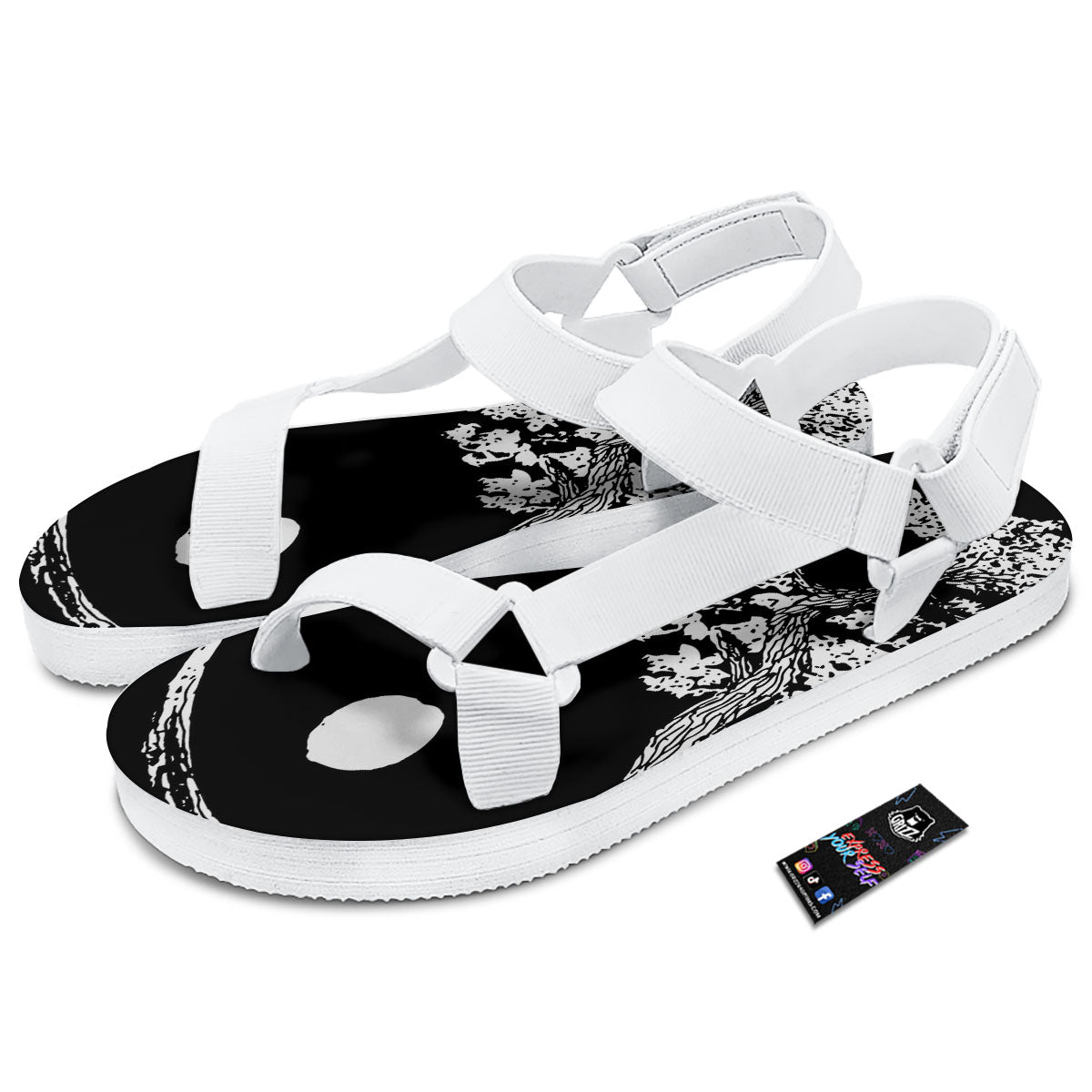 Yin Yang Roots Print White Open Toe Sandals-grizzshop