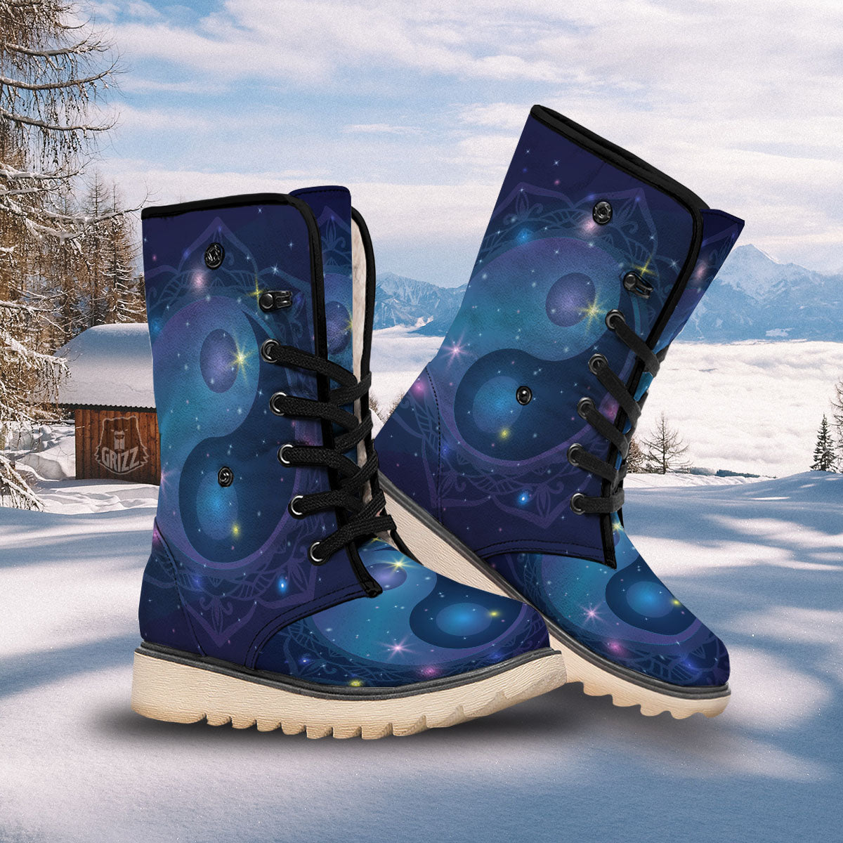 Yin Yang Space Print Snow Boots-grizzshop