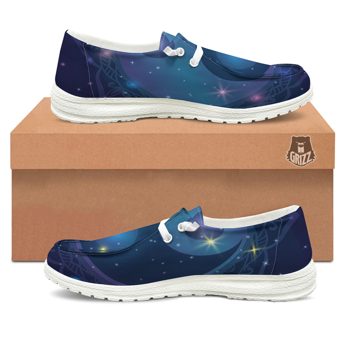 Yin Yang Space Print White Loafers-grizzshop