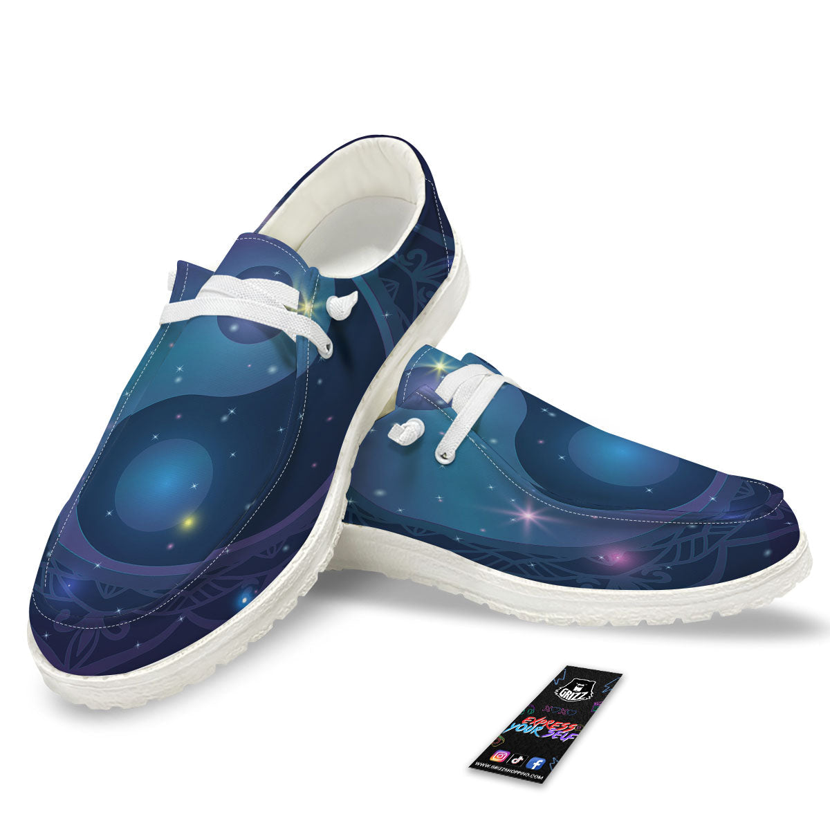 Yin Yang Space Print White Loafers-grizzshop
