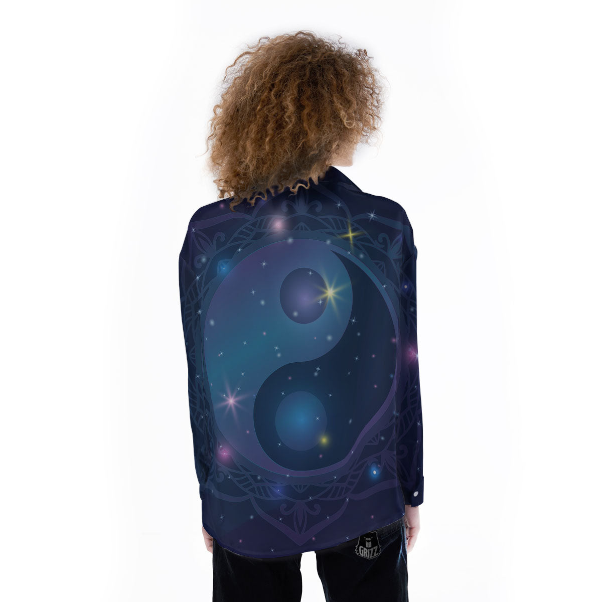 Yin Yang Space Print Women's Long Sleeve Shirts-grizzshop
