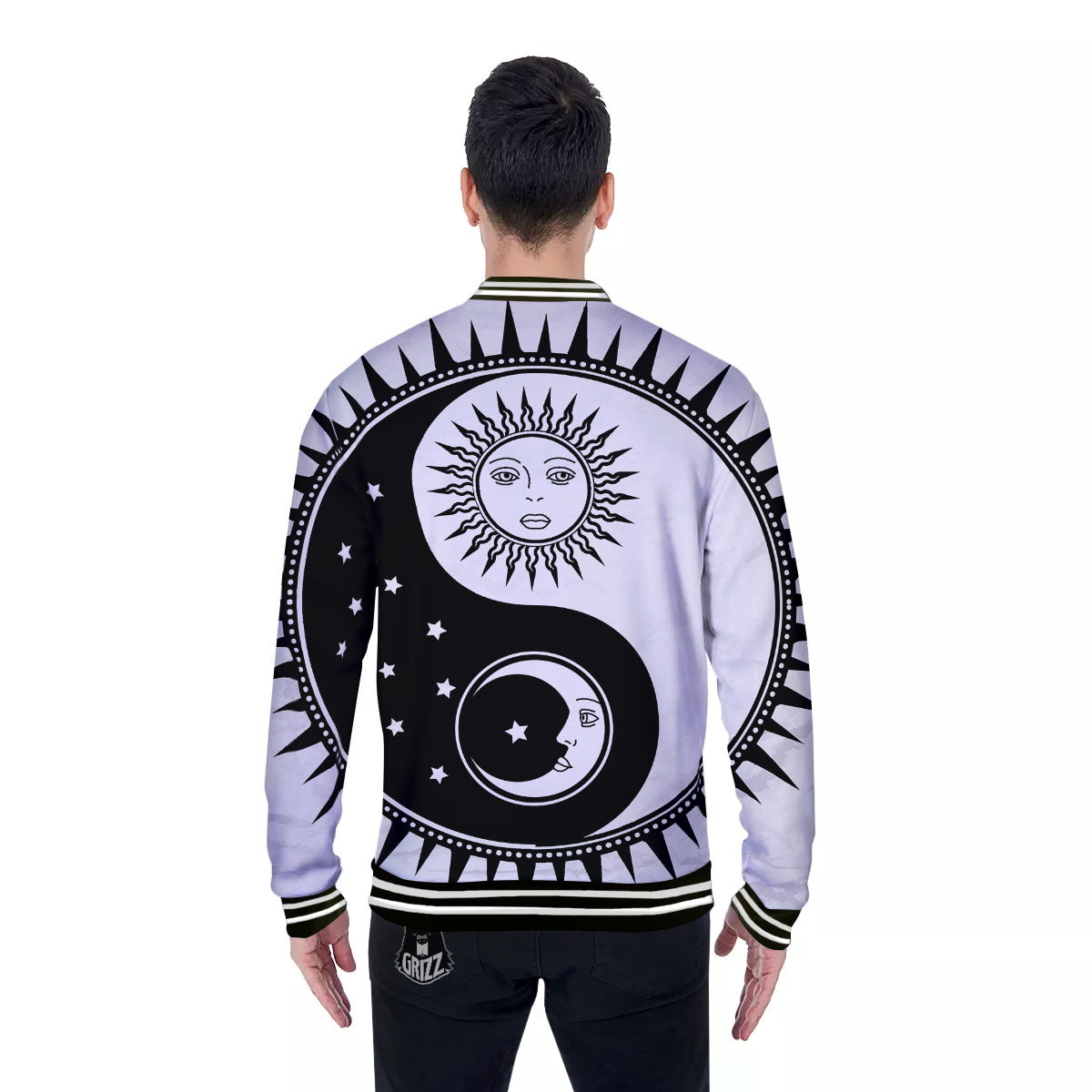 Yin Yang Sun White And Black Print Baseball Jacket-grizzshop