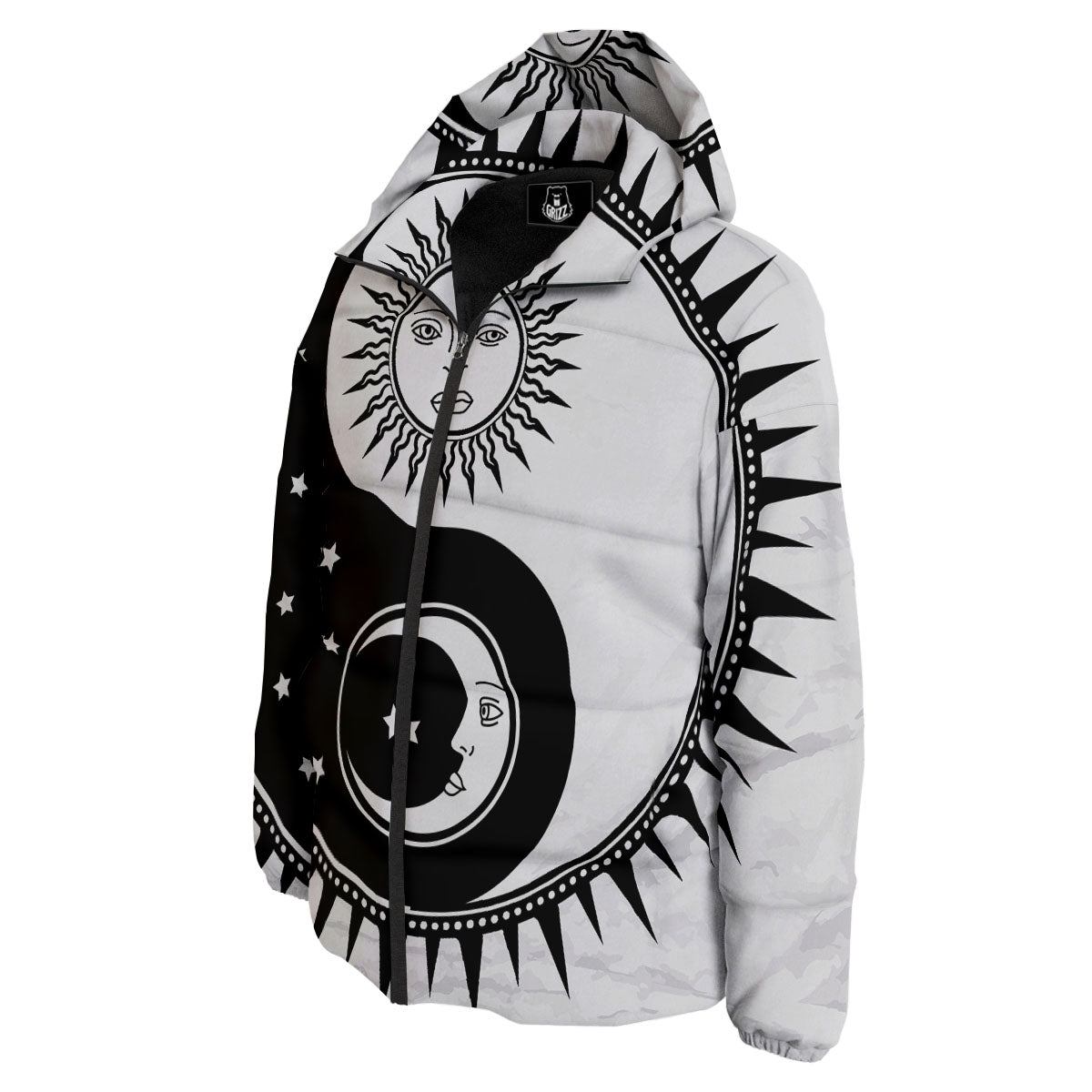 Yin Yang Sun White And Black Print Down Jacket-grizzshop