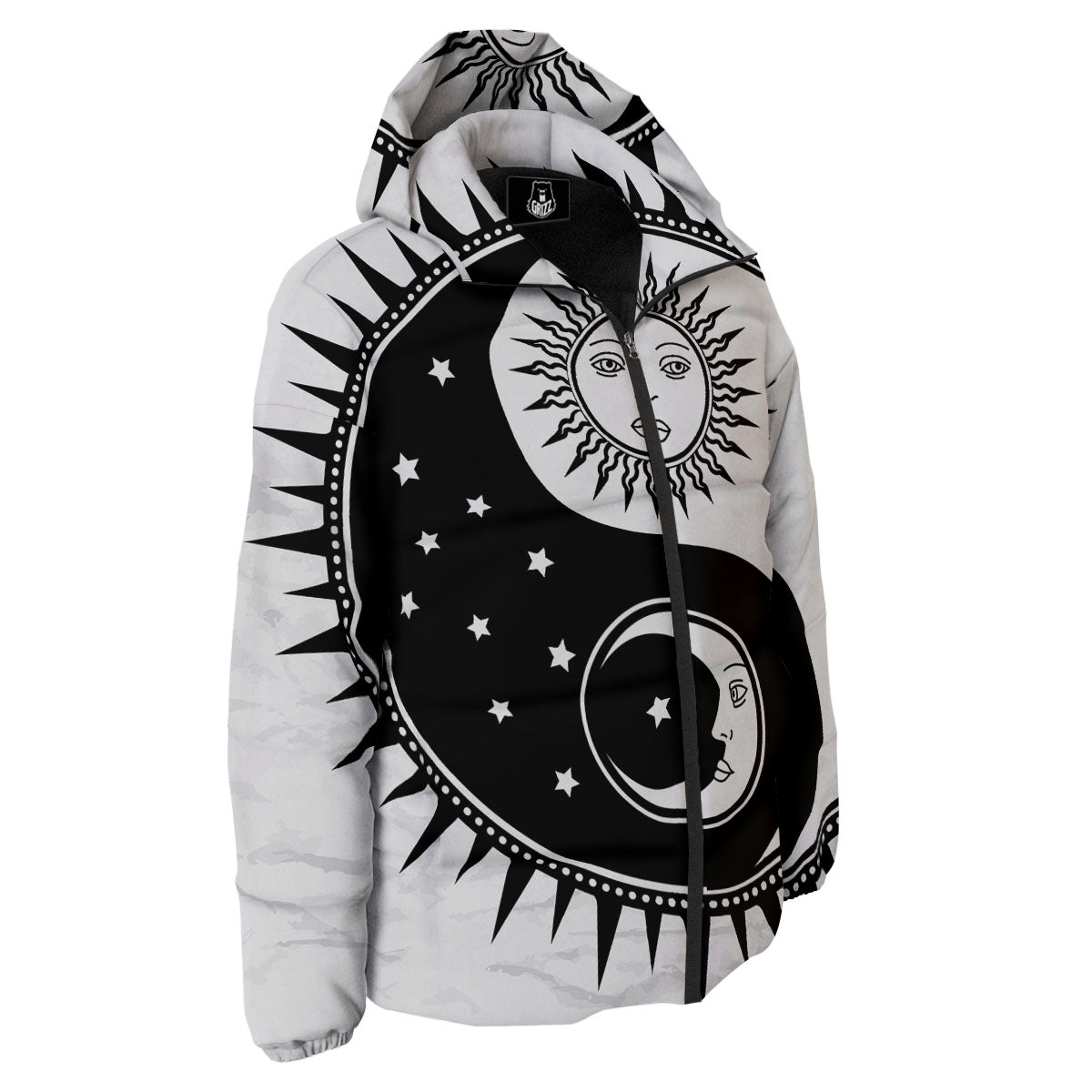 Yin Yang Sun White And Black Print Down Jacket-grizzshop