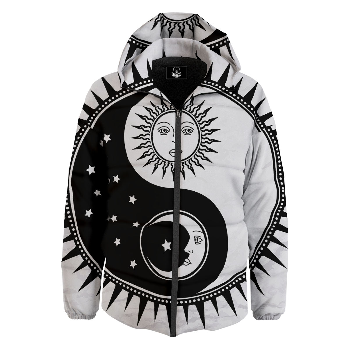 Yin Yang Sun White And Black Print Down Jacket-grizzshop