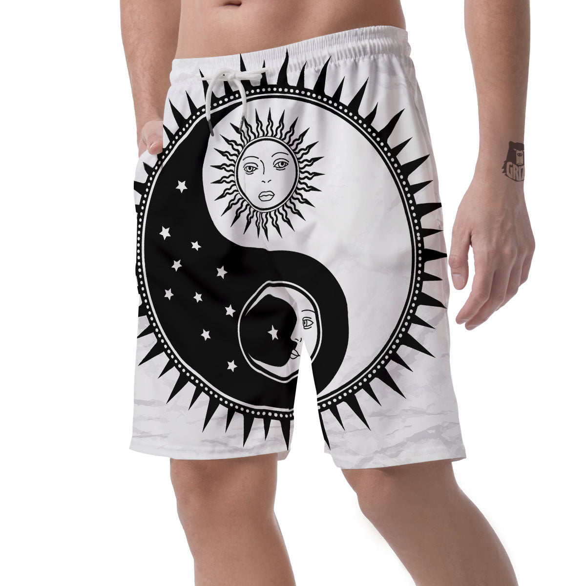 Yin Yang Sun White And Black Print Men's Shorts-grizzshop
