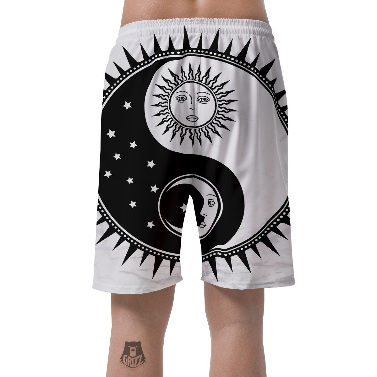 Yin Yang Sun White And Black Print Men's Shorts-grizzshop