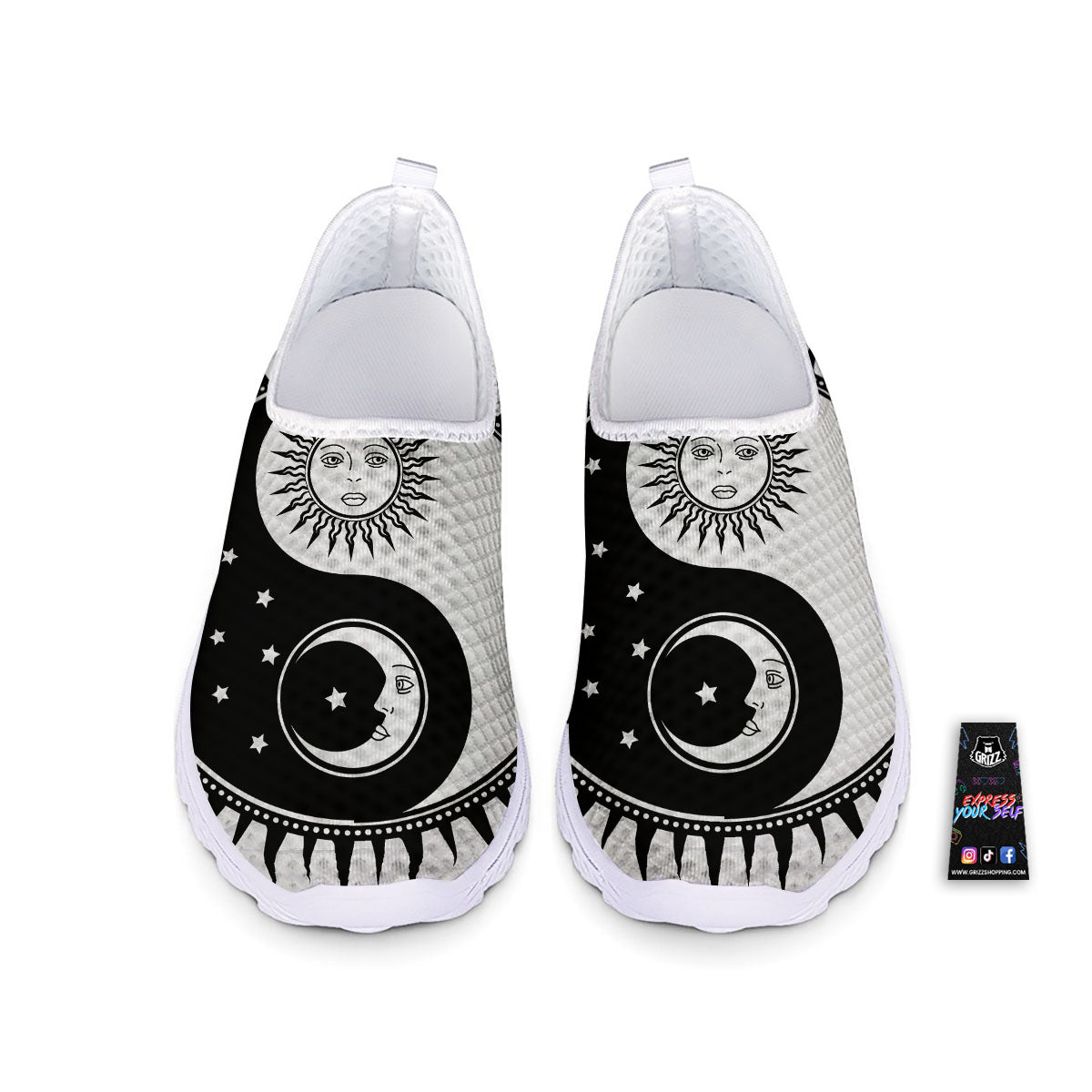 Yin Yang Sun White And Black Print Nurse Shoes-grizzshop