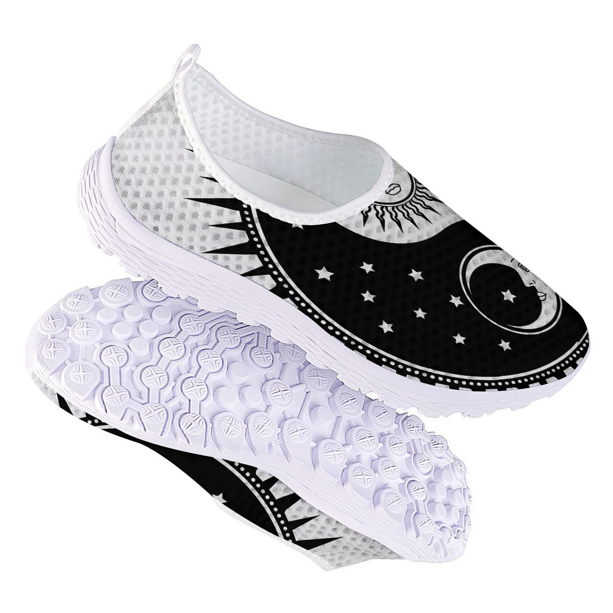 Yin Yang Sun White And Black Print Nurse Shoes-grizzshop