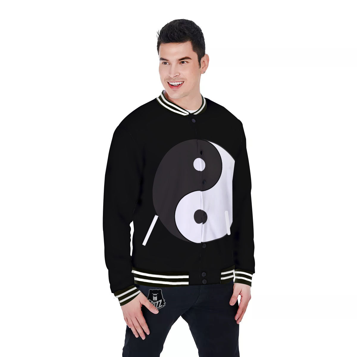 Yin Yang Symbol White And Black Print Baseball Jacket-grizzshop