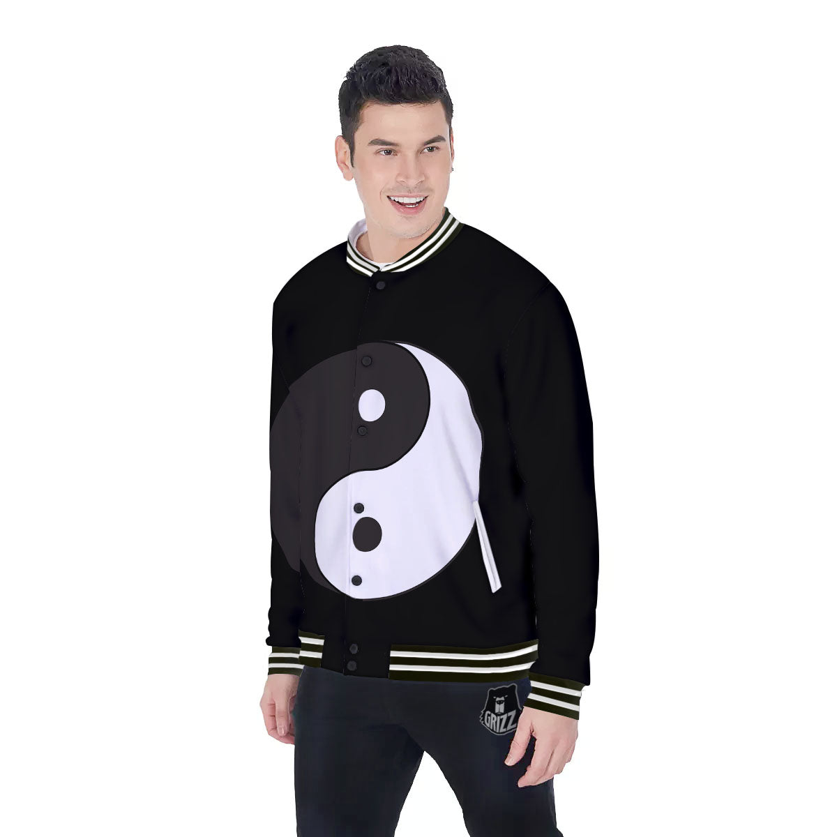 Yin Yang Symbol White And Black Print Baseball Jacket-grizzshop