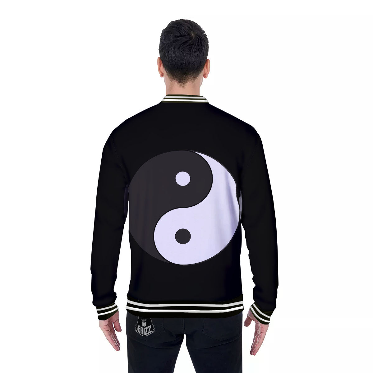 Yin Yang Symbol White And Black Print Baseball Jacket-grizzshop