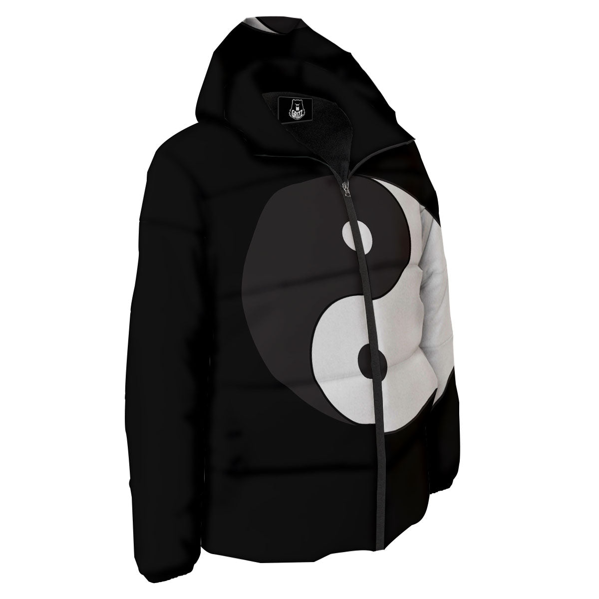 Yin Yang Symbol White And Black Print Down Jacket-grizzshop