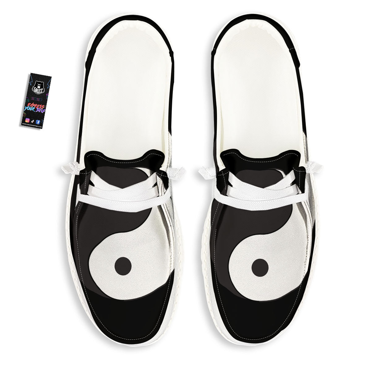 Yin Yang Symbol White And Black Print White Loafers-grizzshop