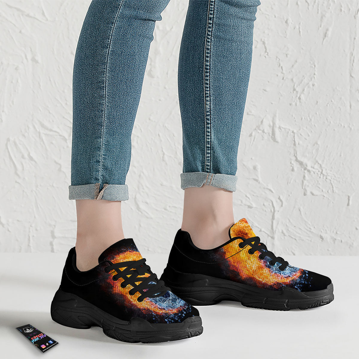 Yin Yang Water And Fire Print Black Chunky Shoes-grizzshop