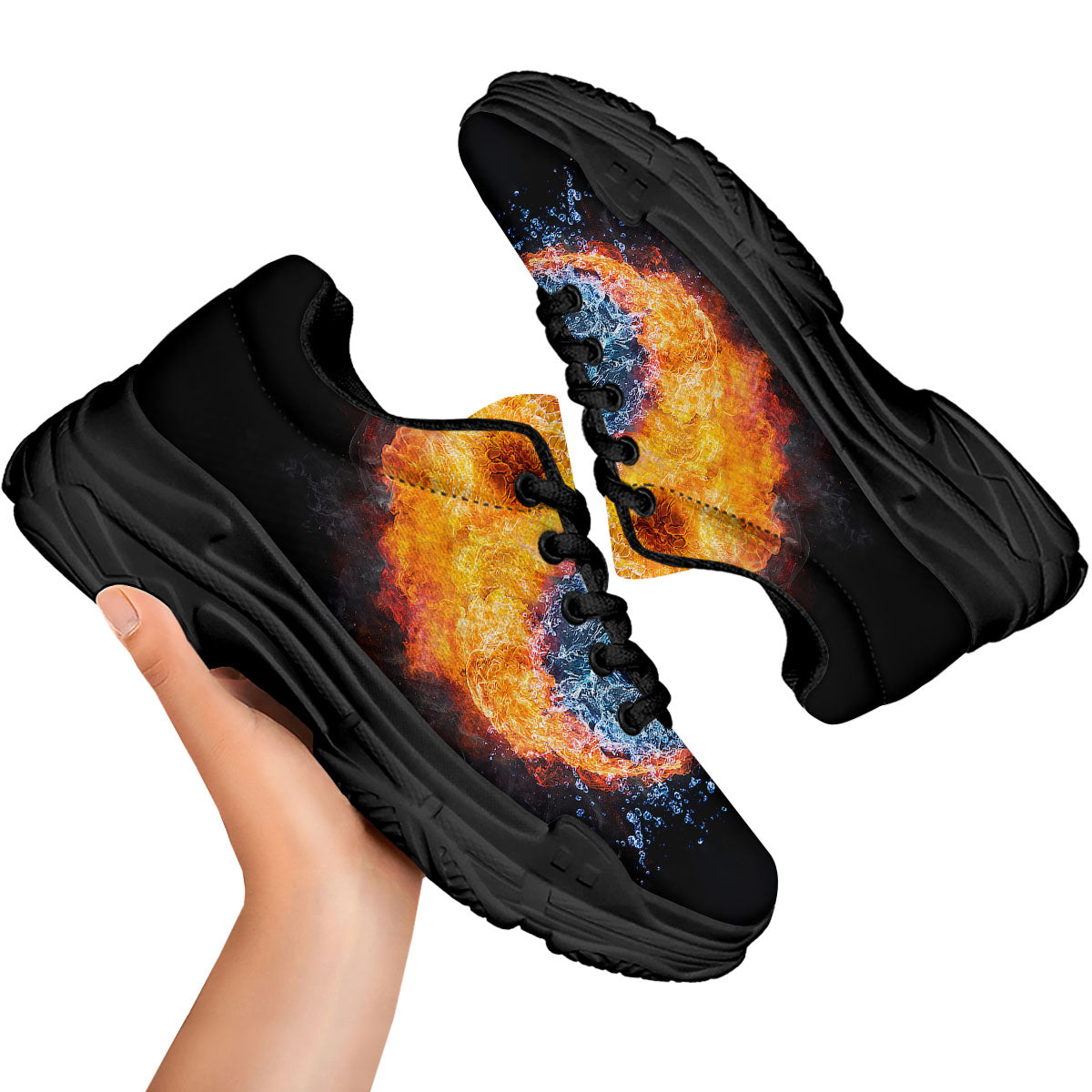 Yin Yang Water And Fire Print Black Chunky Shoes-grizzshop