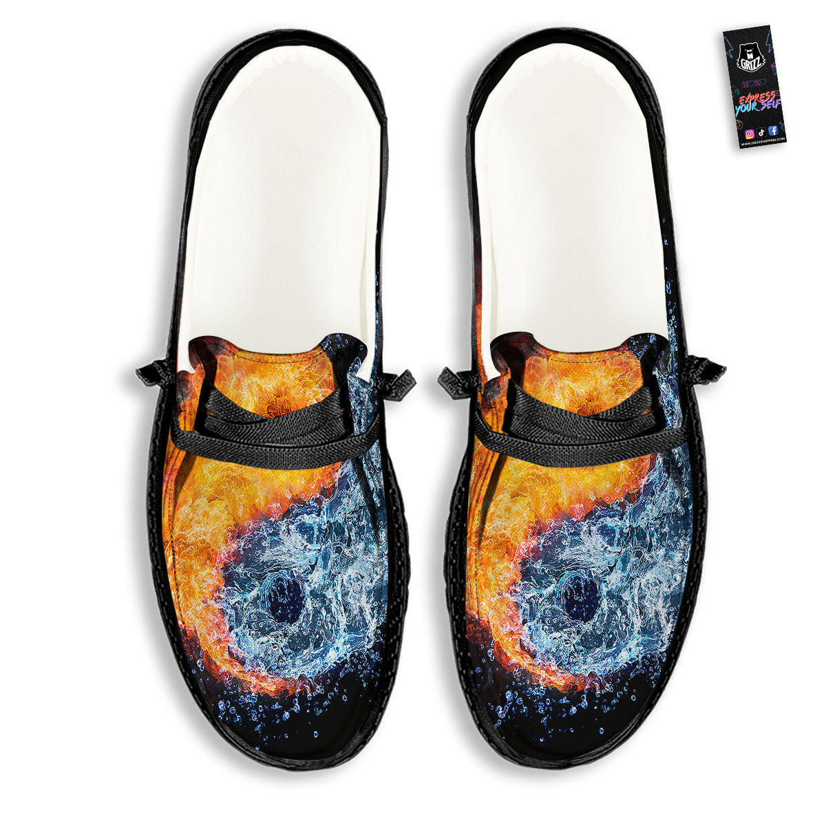 Yin Yang Water And Fire Print Black Loafers-grizzshop
