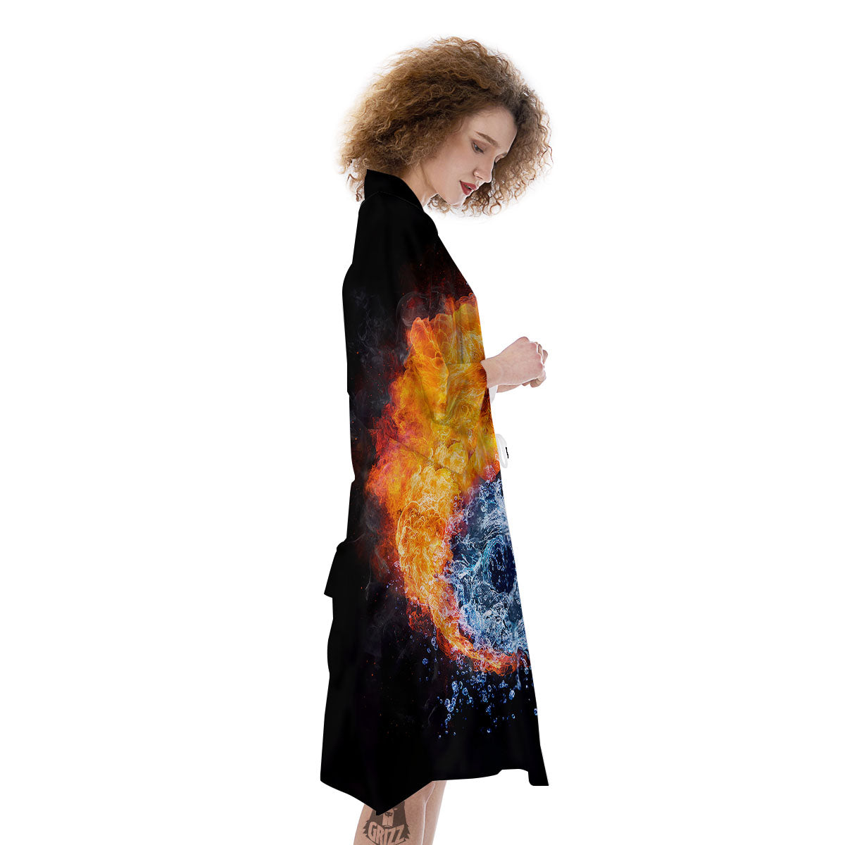 Yin Yang Water And Fire Print Kimono-grizzshop