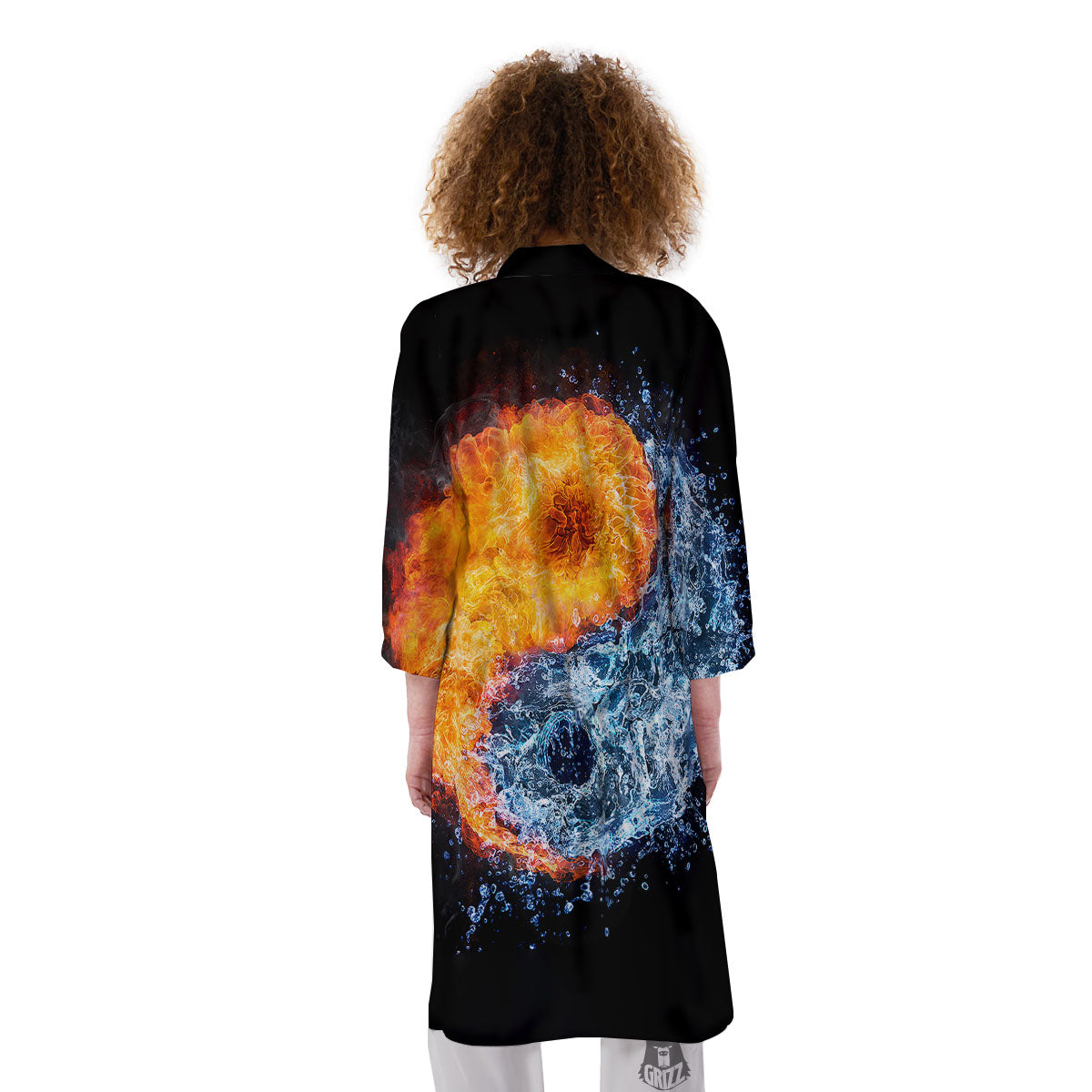 Yin Yang Water And Fire Print Kimono-grizzshop