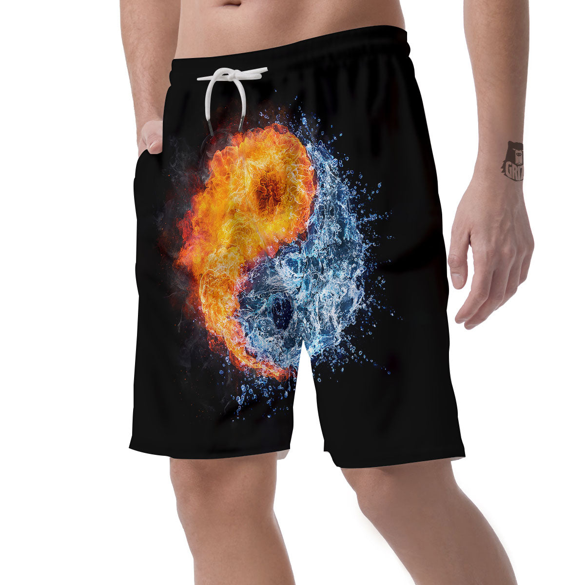 Yin Yang Water And Fire Print Men's Shorts-grizzshop