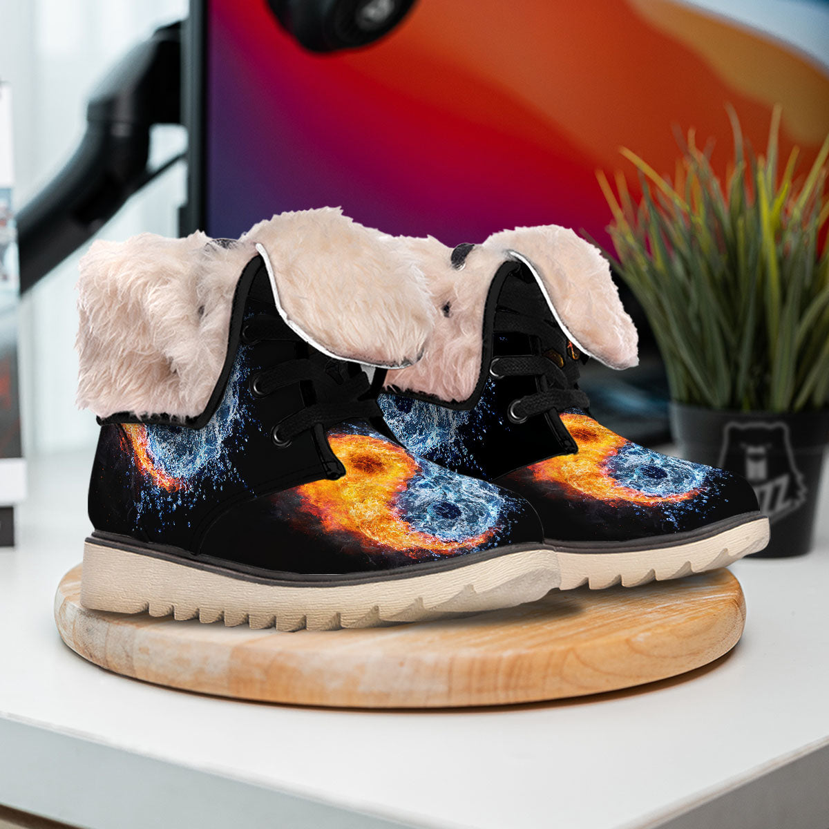 Yin Yang Water And Fire Print Snow Boots-grizzshop