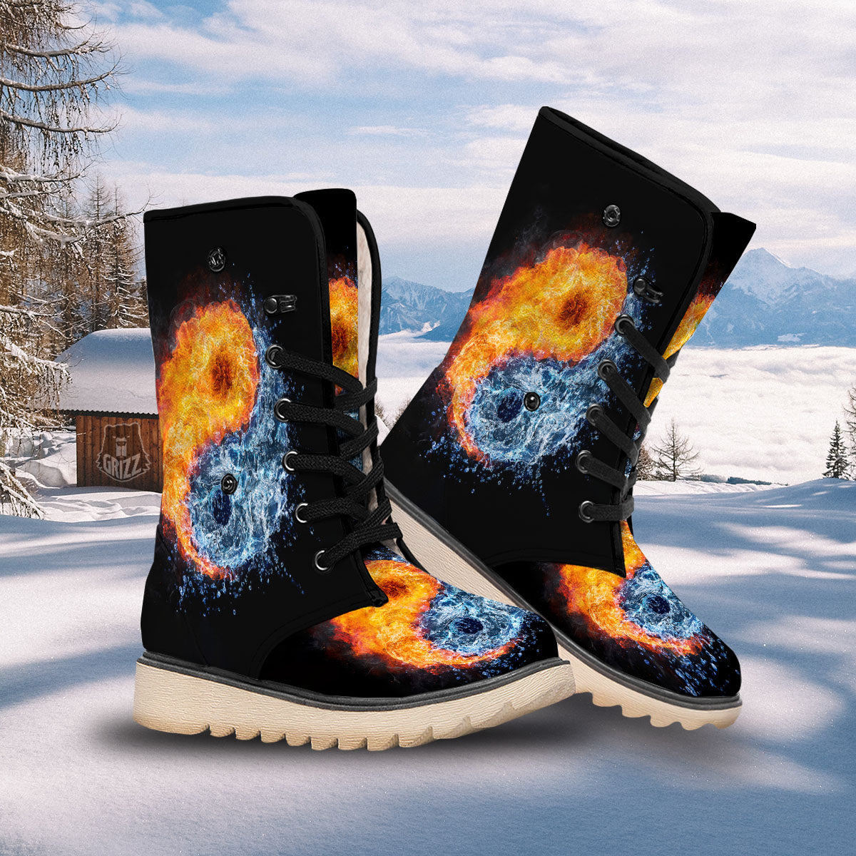 Yin Yang Water And Fire Print Snow Boots-grizzshop