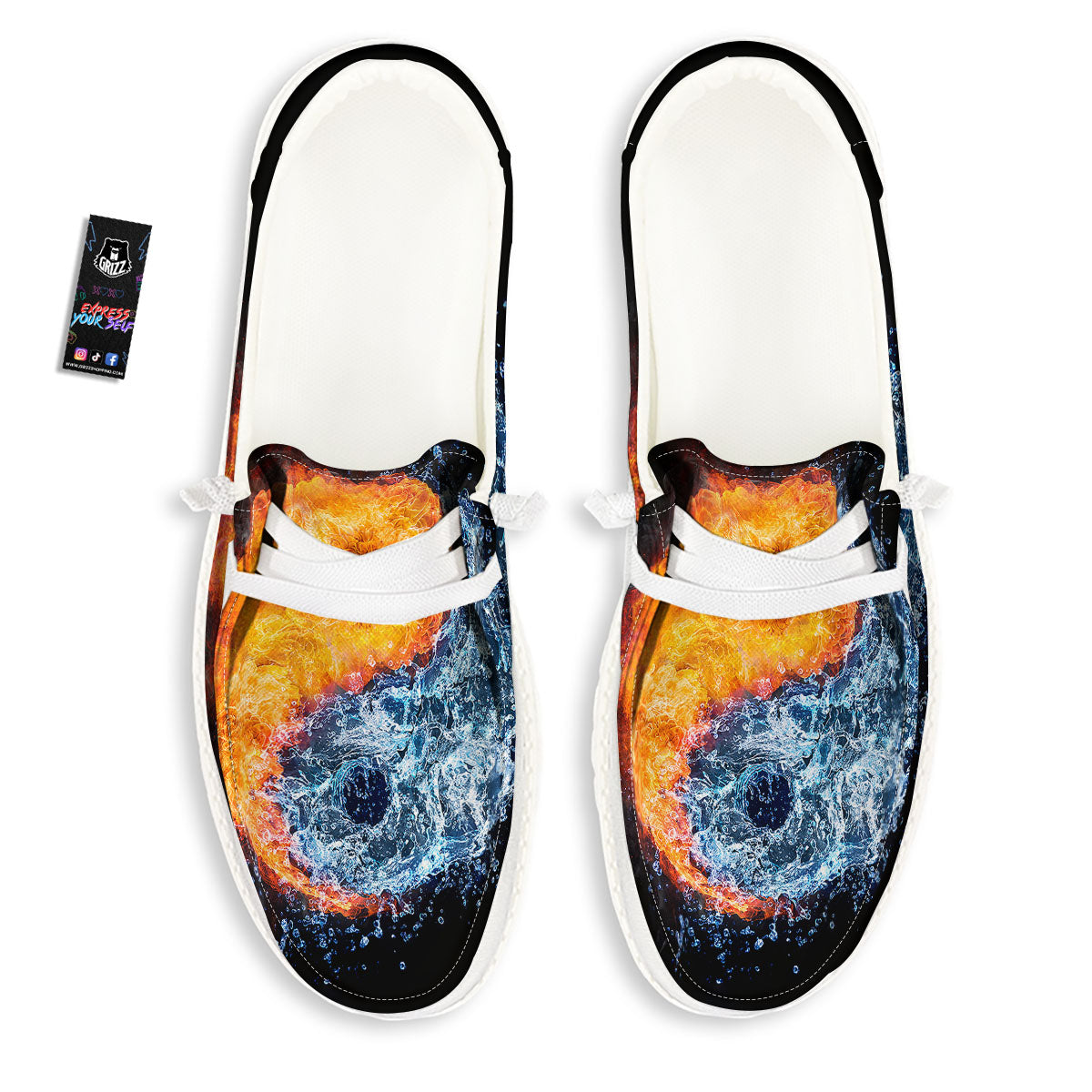 Yin Yang Water And Fire Print White Loafers-grizzshop