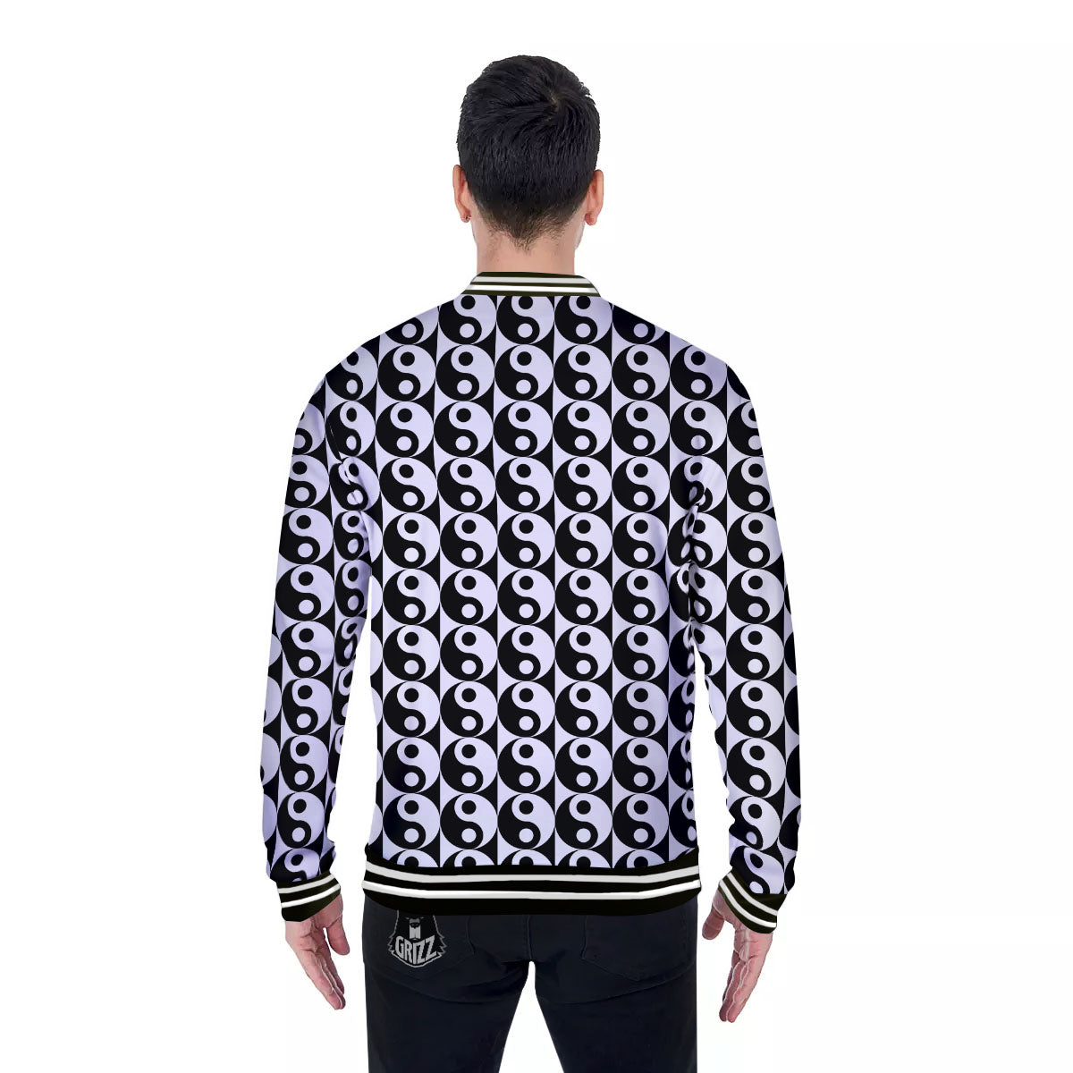 Yin Yang White And Black Print Pattern Baseball Jacket-grizzshop