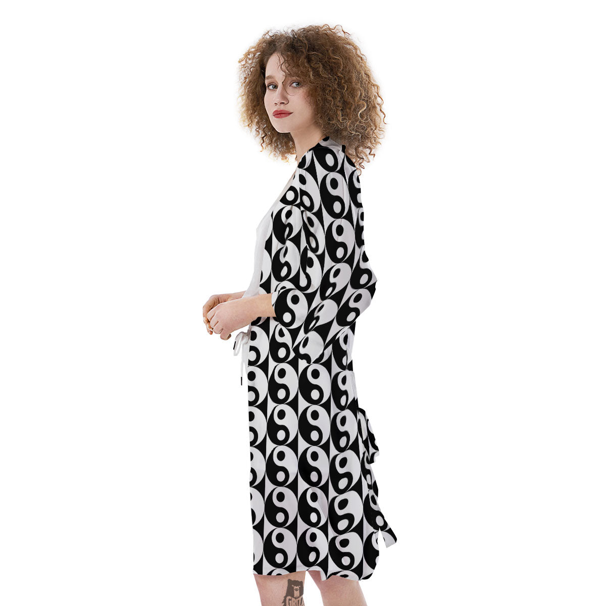Yin Yang White And Black Print Pattern Kimono-grizzshop