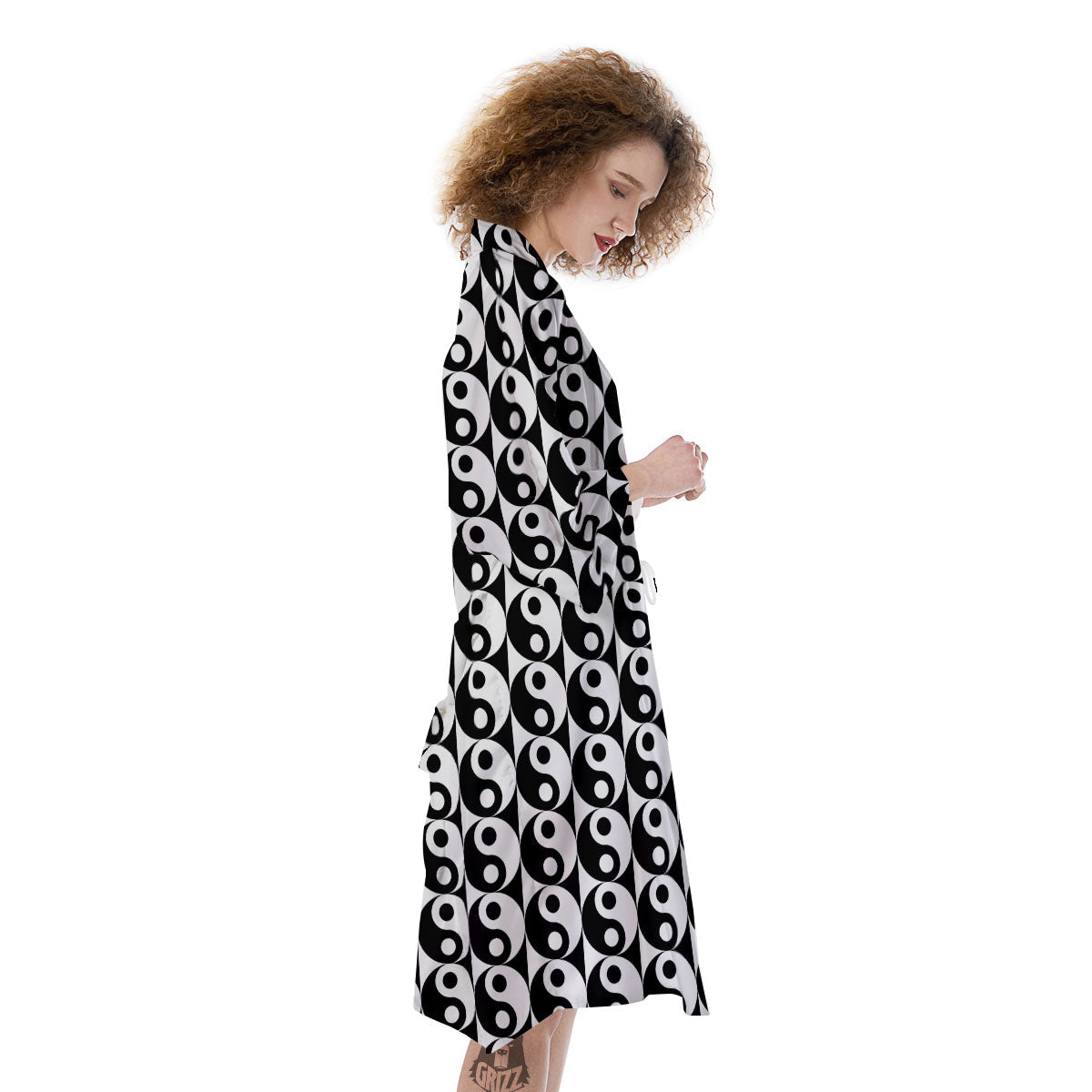 Yin Yang White And Black Print Pattern Kimono-grizzshop