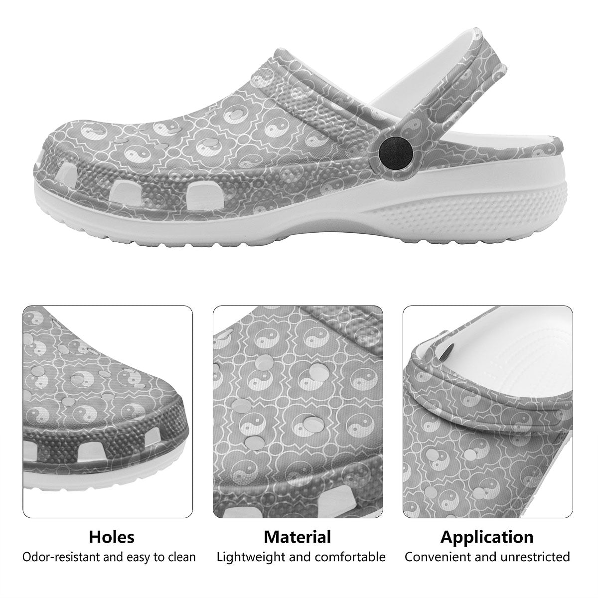 Yin Yang White And Grey Print Pattern Clog-grizzshop