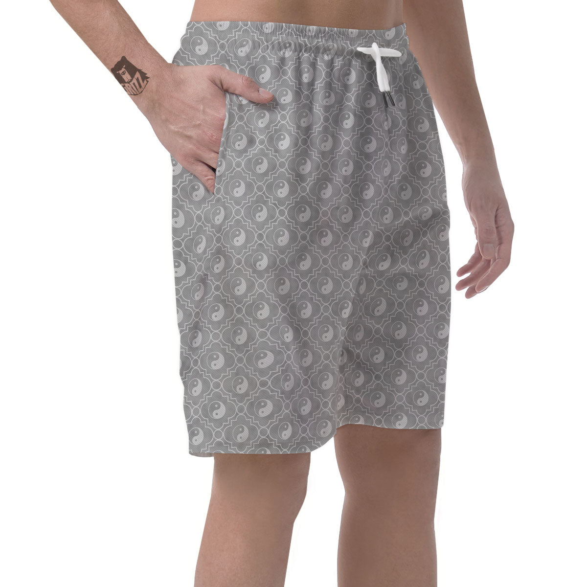 Yin Yang White And Grey Print Pattern Men's Shorts-grizzshop