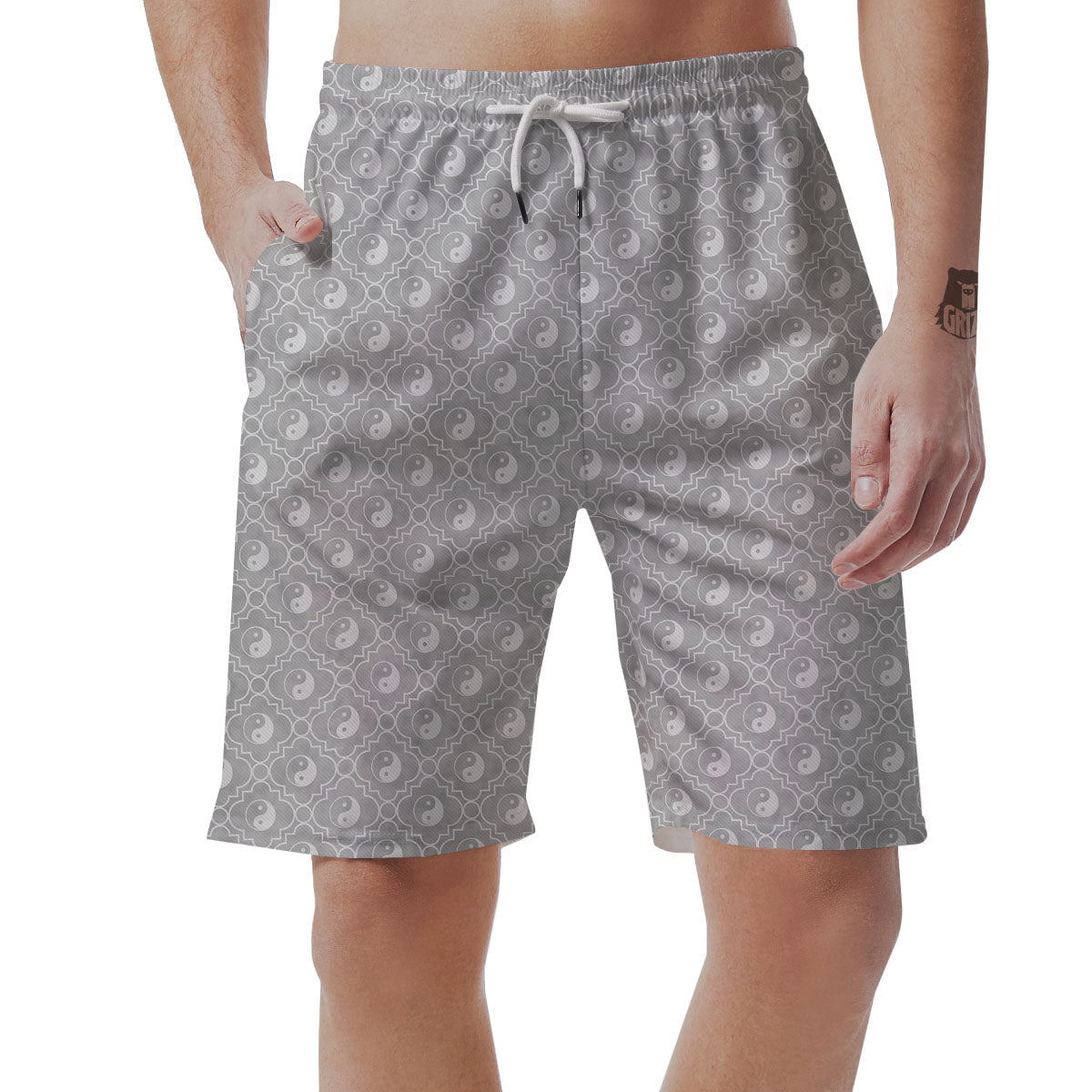 Yin Yang White And Grey Print Pattern Men's Shorts-grizzshop