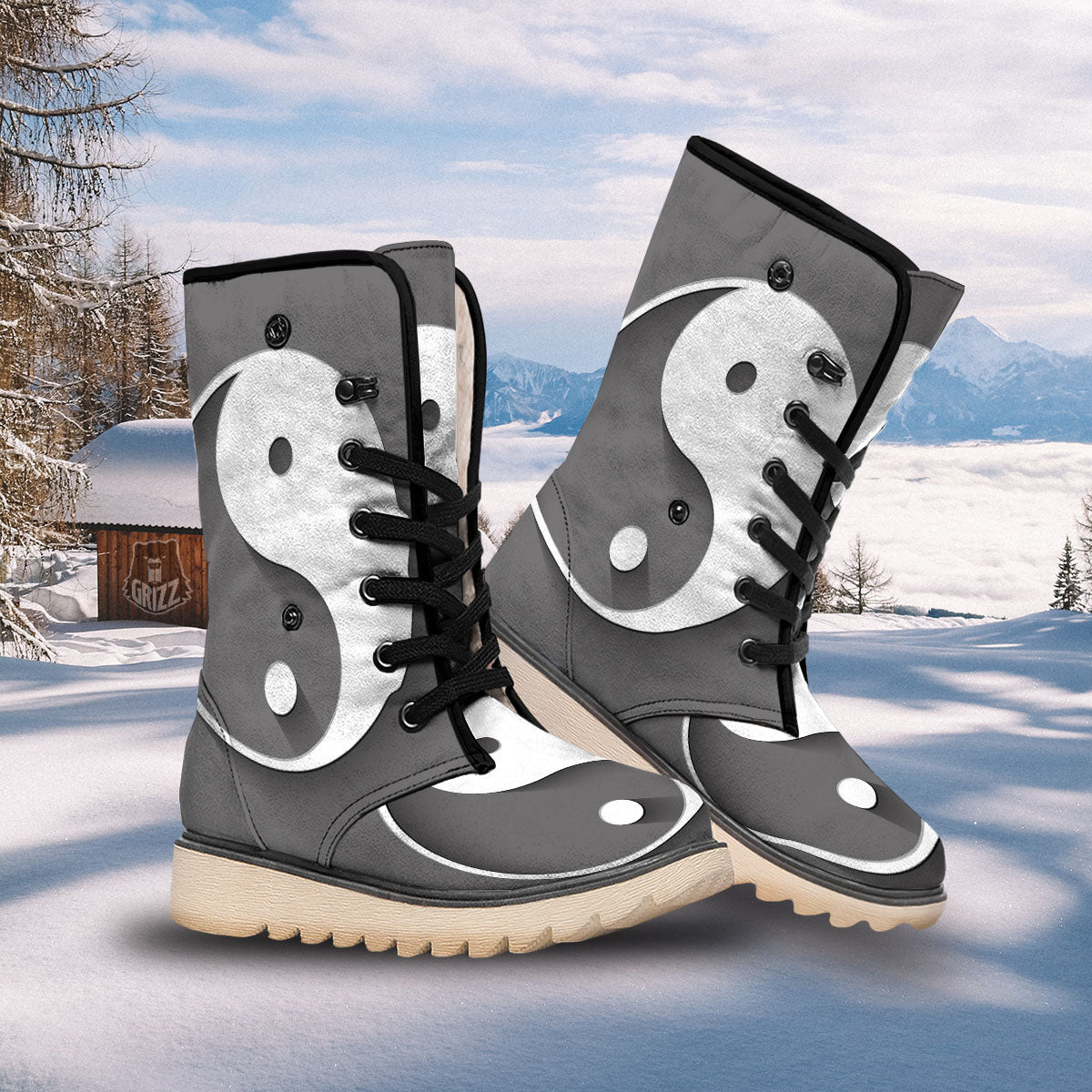 Yin Yang White And Sliver Print Snow Boots-grizzshop